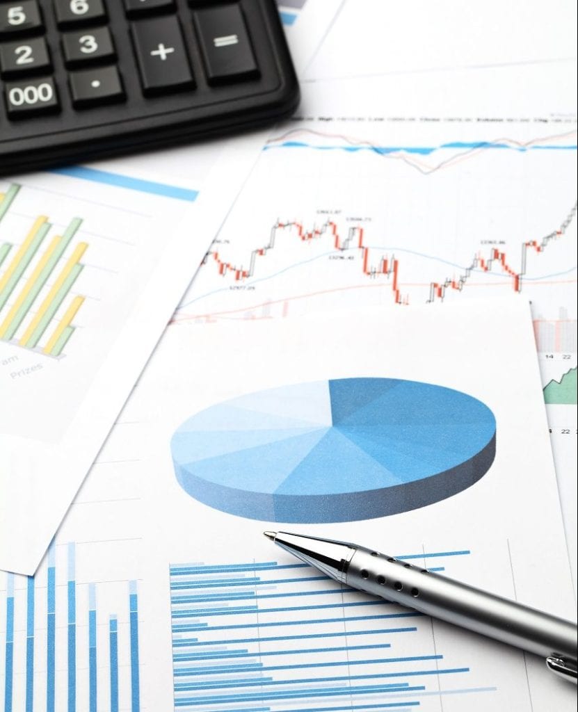 Financial analysis charts and calculator for business insights.