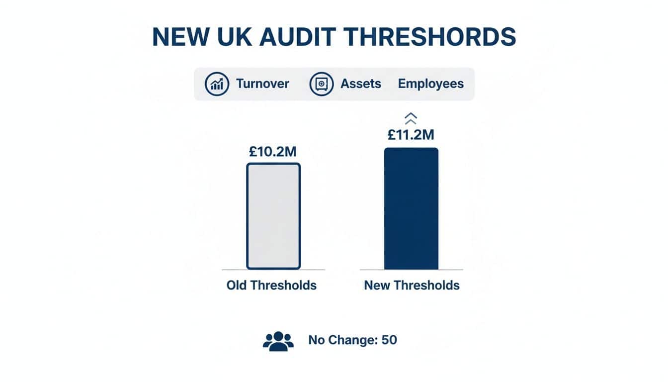 Chart showing UK audit thresholds increase from £10.2M to £11.2M.