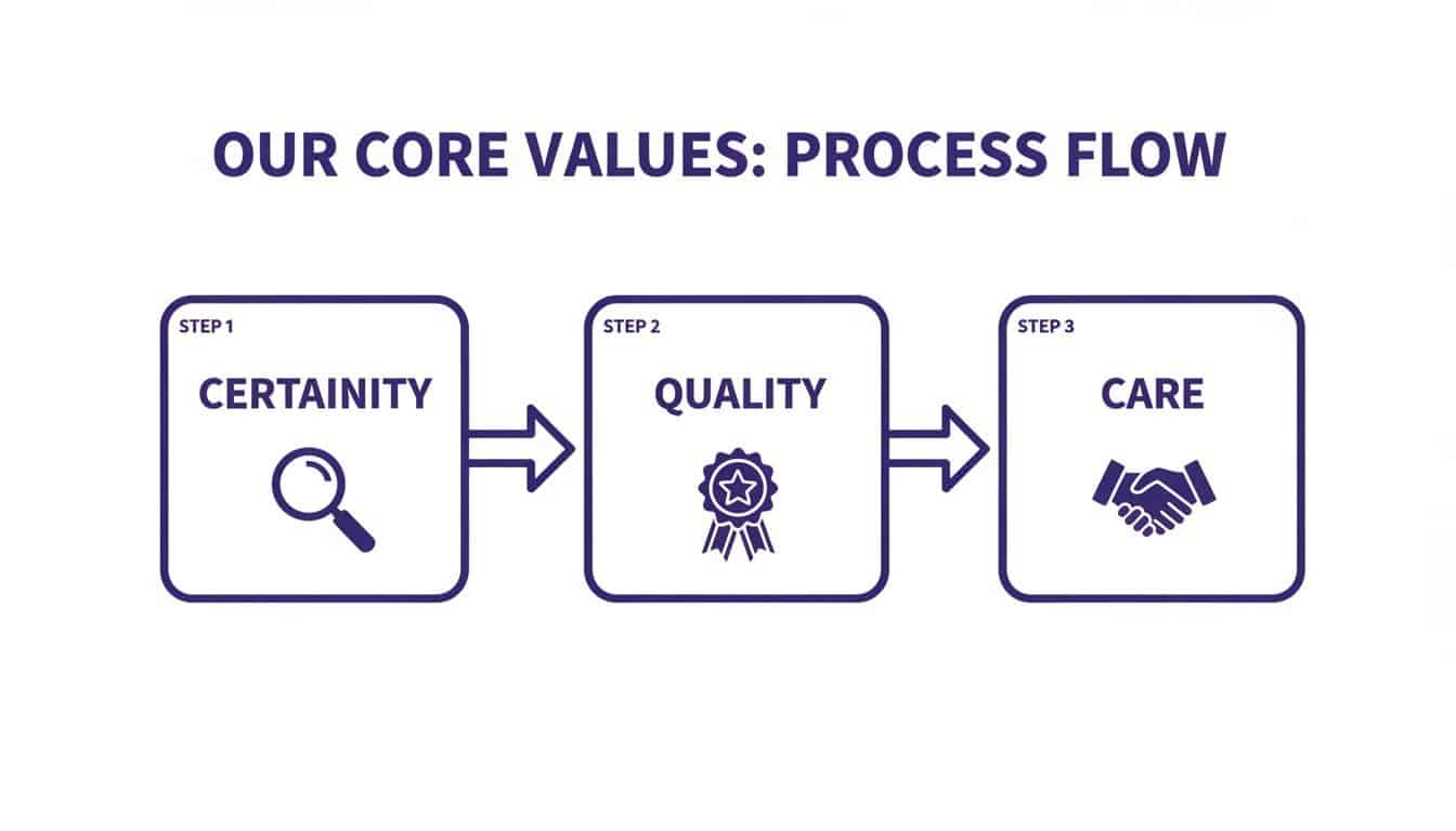 Process flow diagram illustrating core values in corporate finance advisory services.