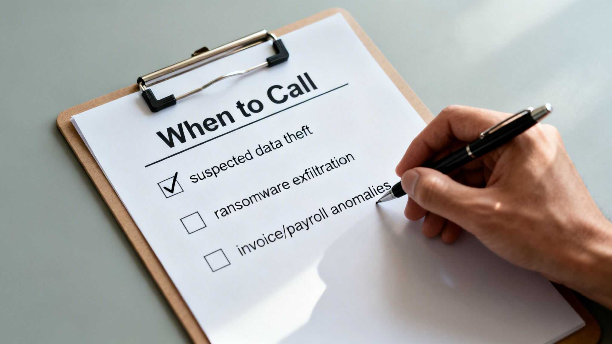 Handwriting on a checklist for digital forensic investigation tasks.