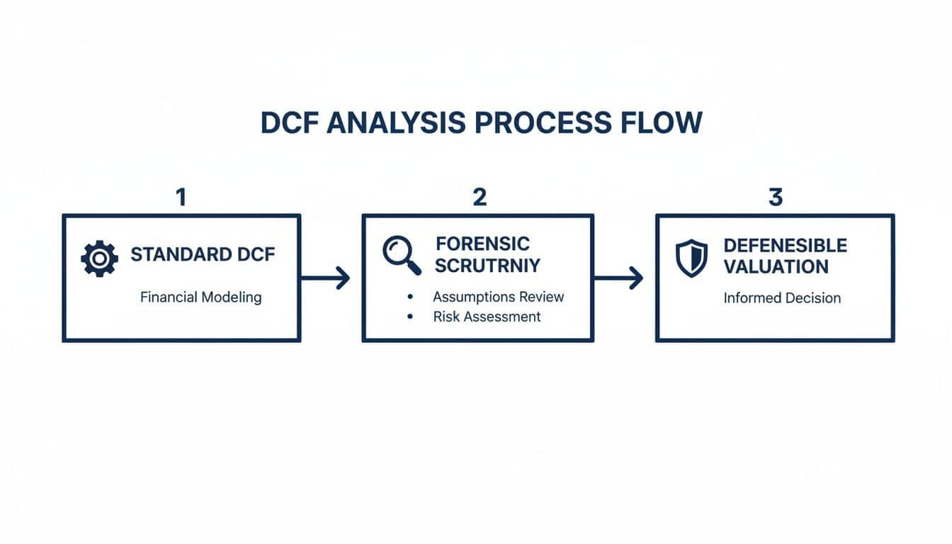DCF analysis process flow diagram for valuation and financial modeling.