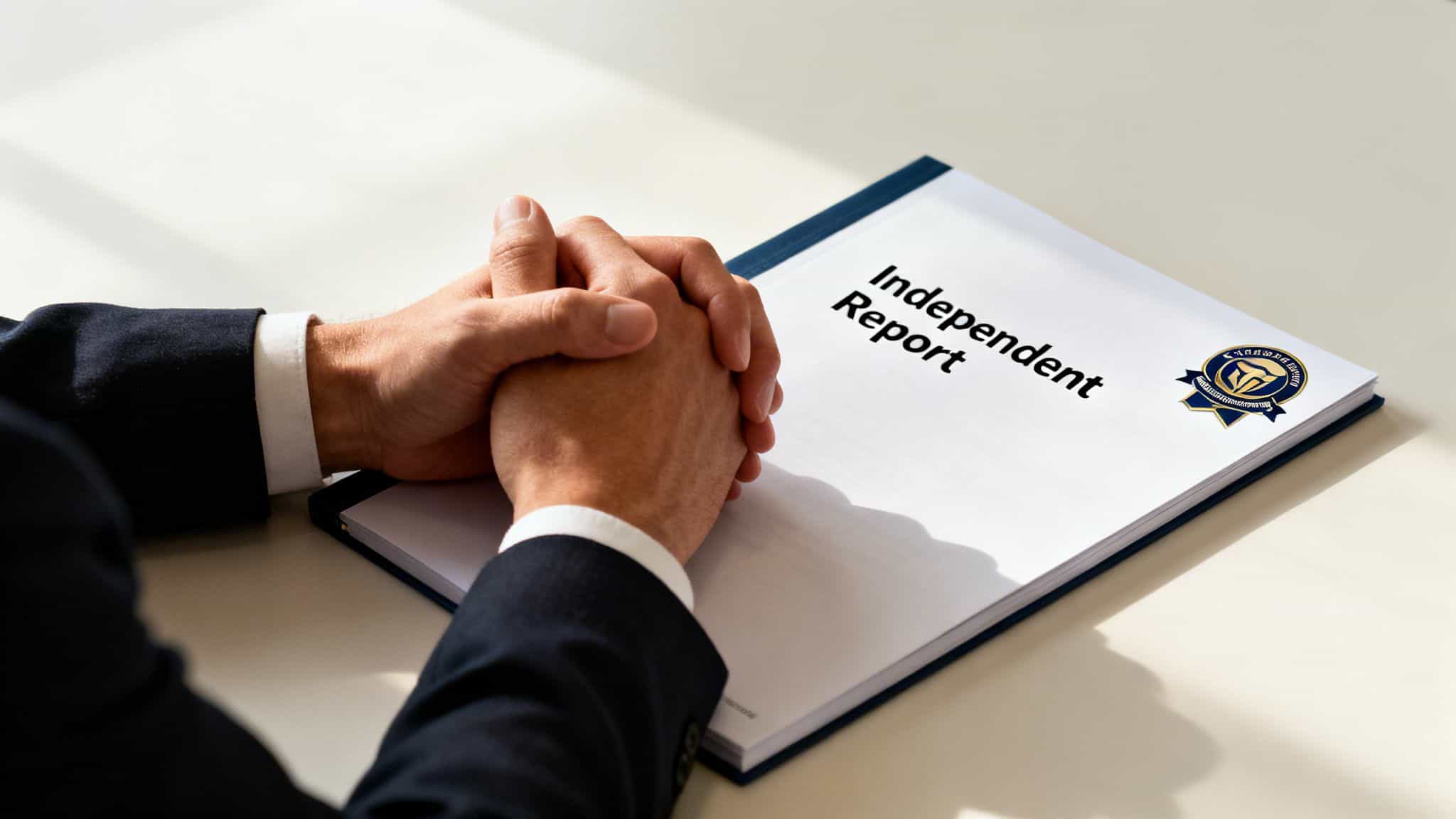 Business professional reviewing strategic consulting report for growth.