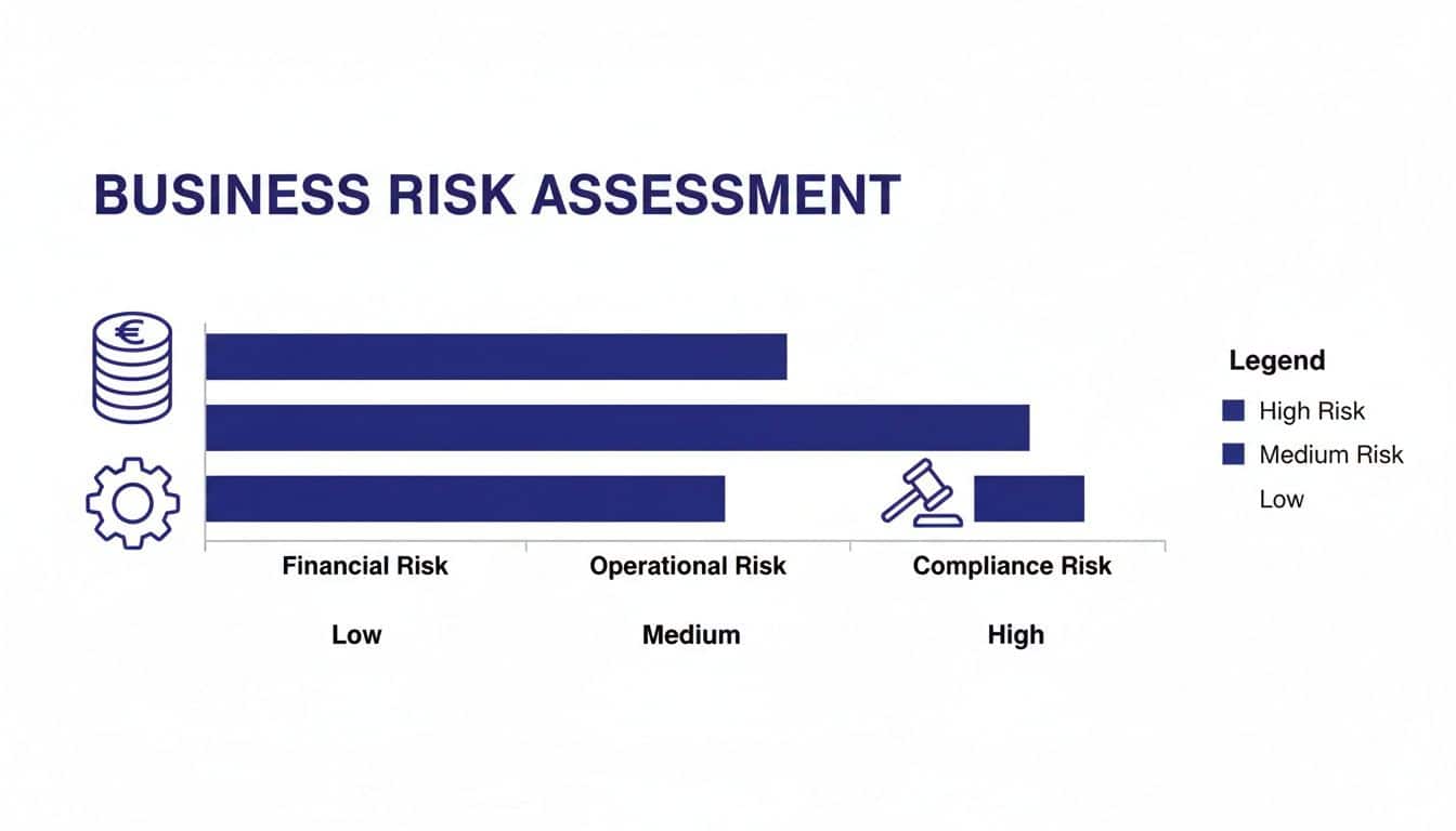 Business risk assessment chart showing financial, operational, and compliance risks.