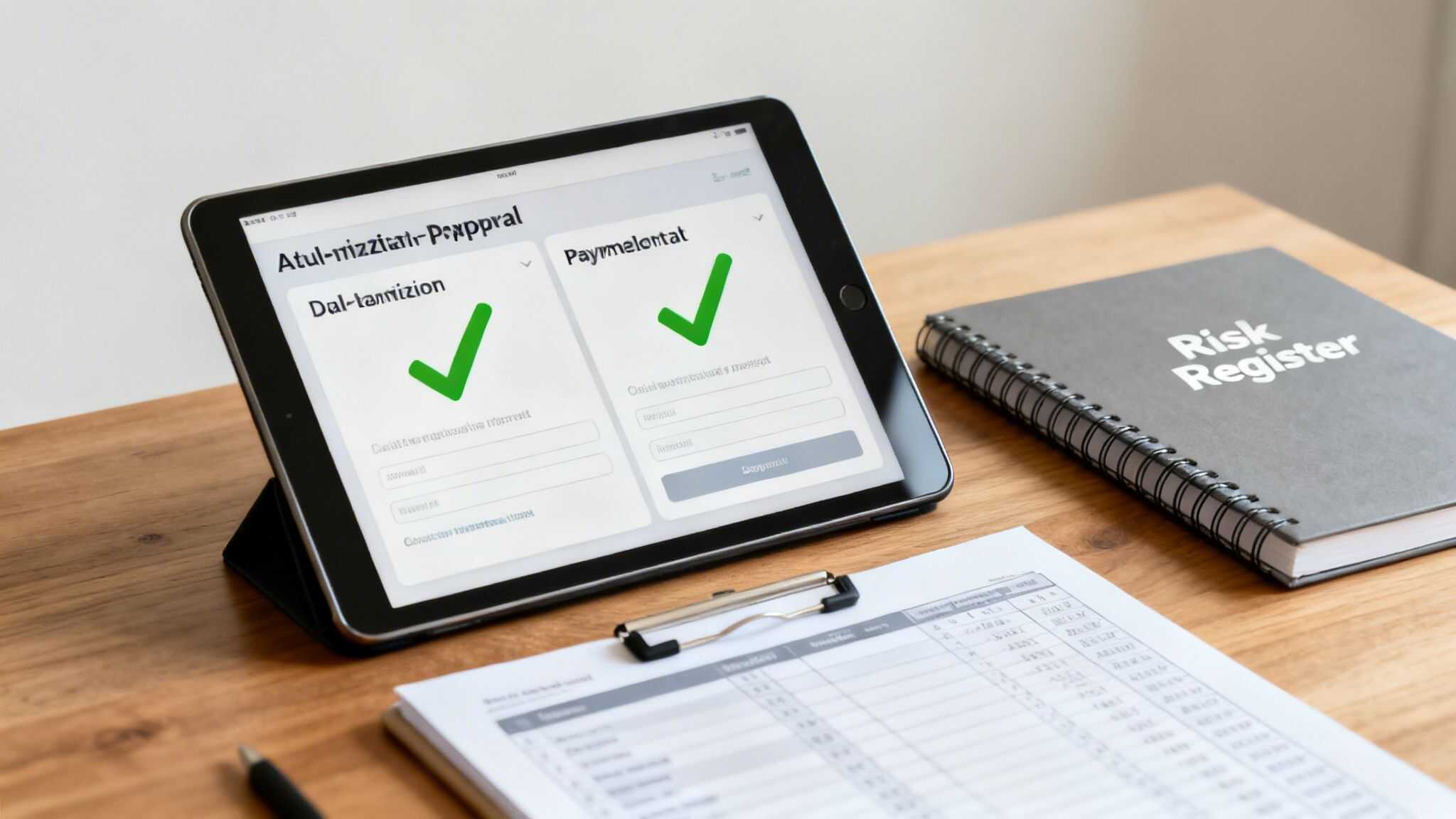 Digital risk assessment form displayed on tablet for safety evaluation.