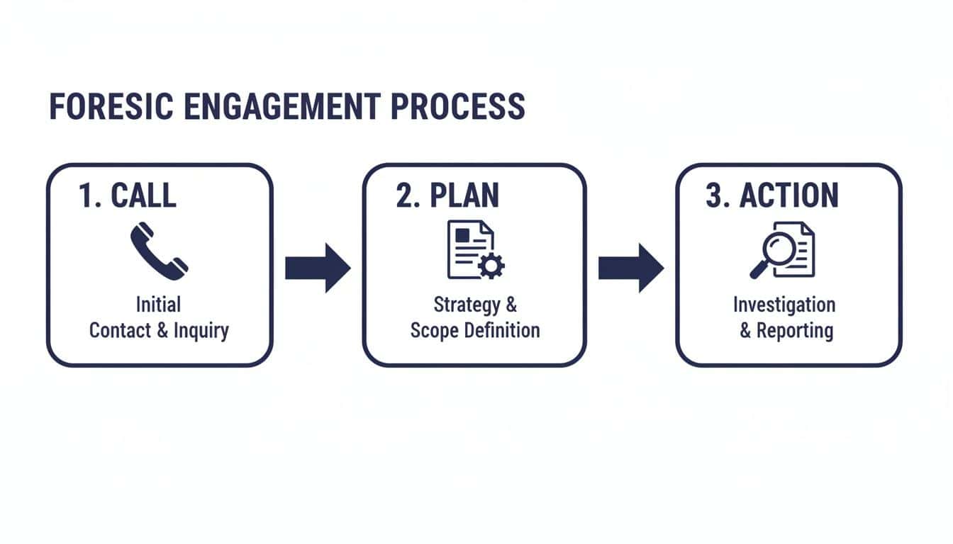 Forensic engagement process flow diagram for earnings analysis.