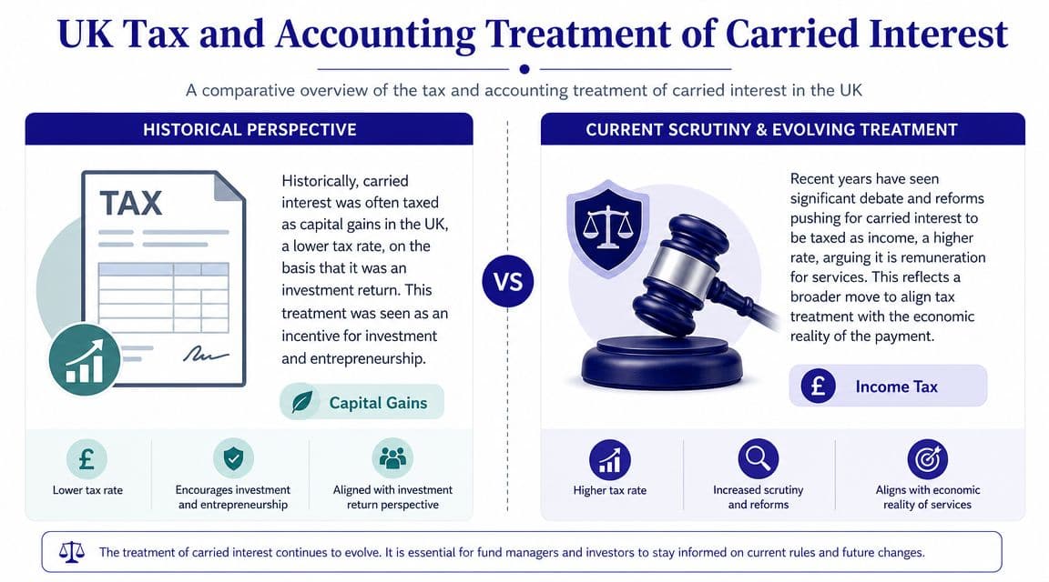 A comparative chart detailing the historical capital gains tax and current income tax treatment of carried interest.